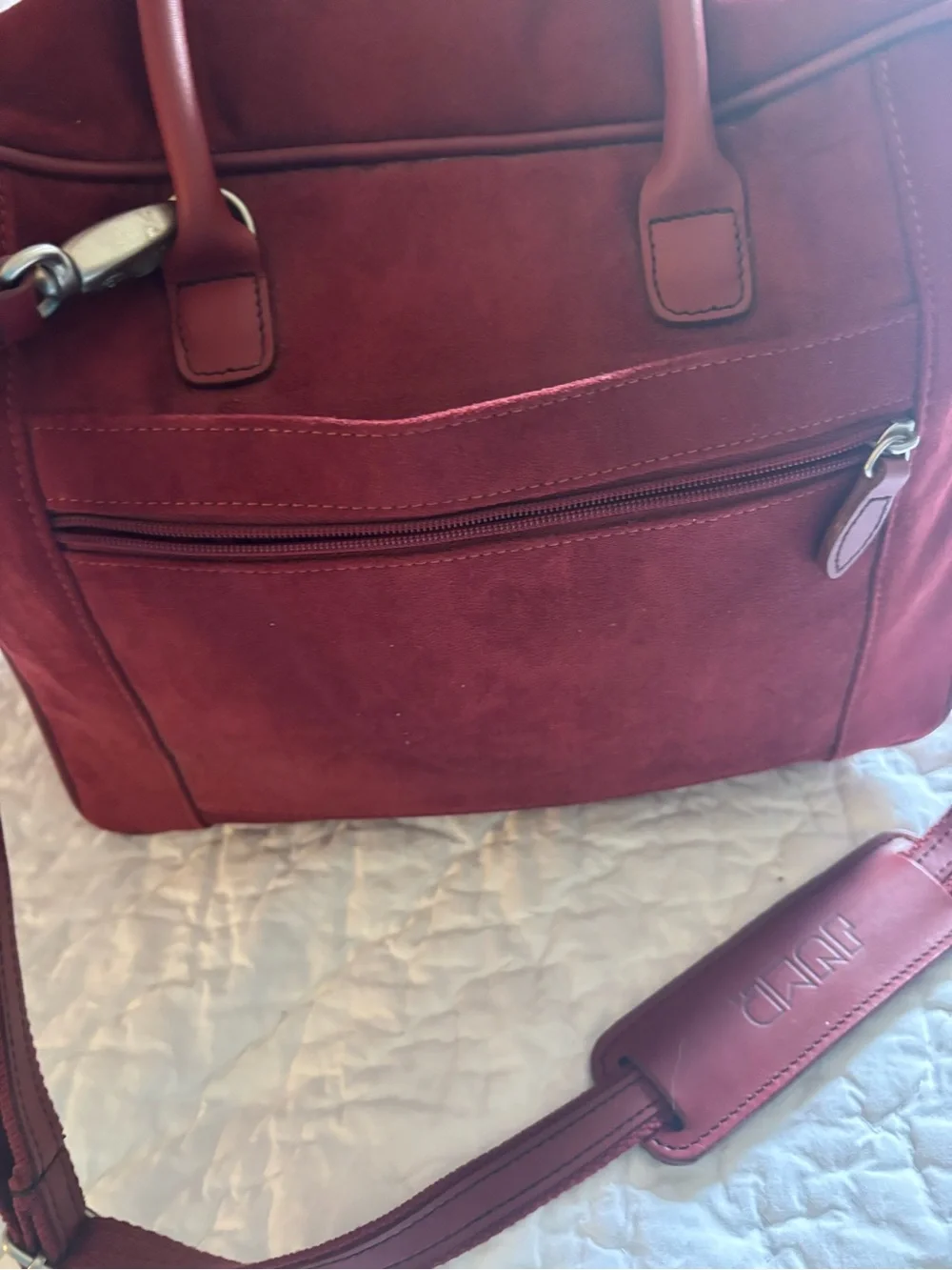 Gorgeous like new deep red suede overnight bag tote weekender carryon plane bag